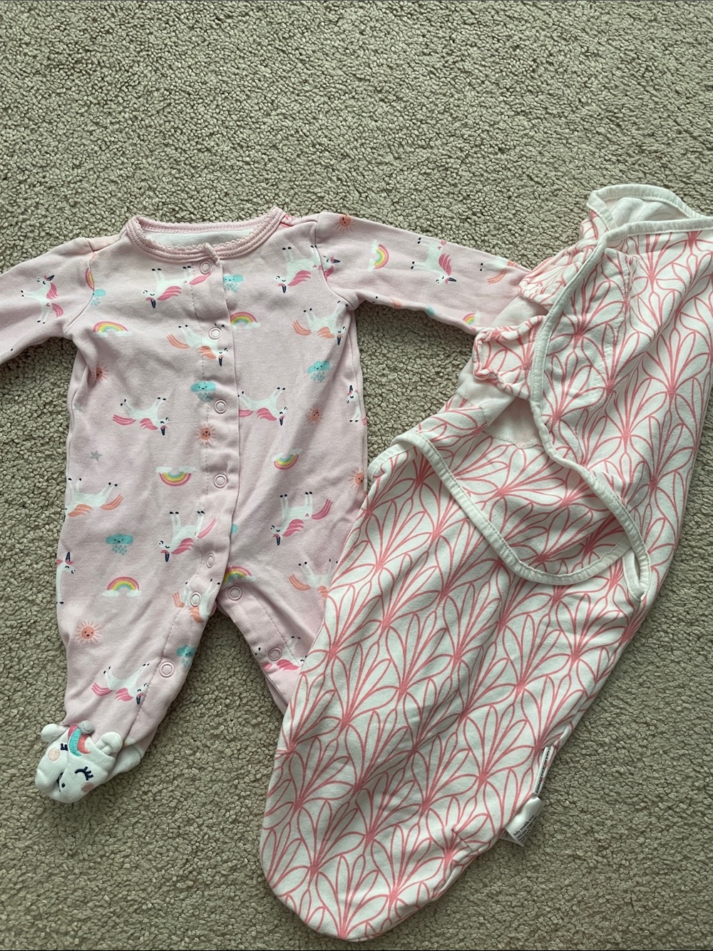 Pink Unicorn Print Baby One-Piece with Matching Swaddle